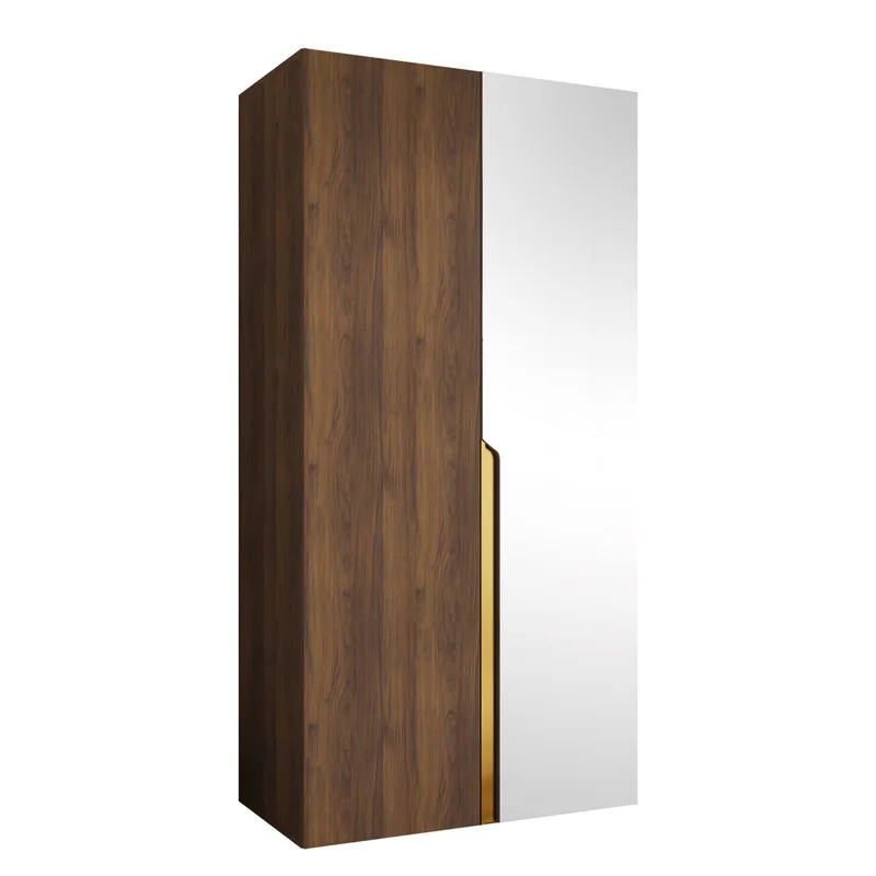 Milias Garderobe med spejl 100x202 cm, Brun/Guld