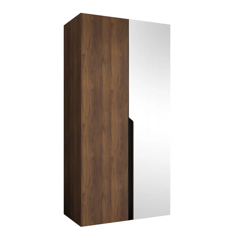 Milias Garderobe med spejl 100x202 cm, Brun/Sort