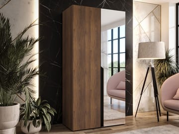 Milias Garderobe med spejl 100x202 cm - Brun/Sort - Opbevaring - Tøjopbevaring - Garderobeskabe