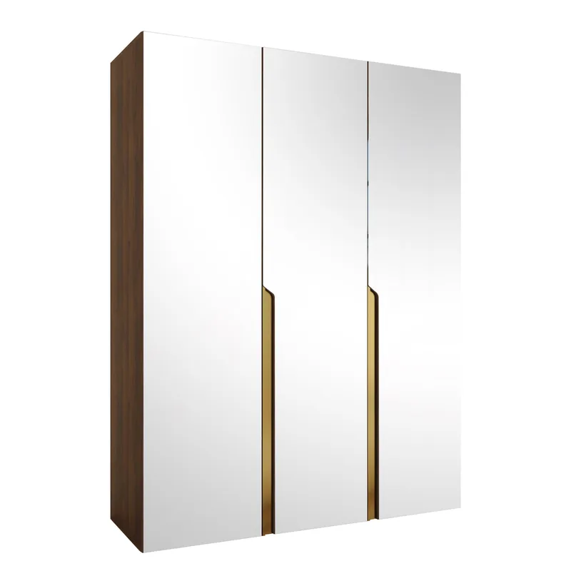 Milias Garderobe med spejl 150x202 cm, Brun/Guld