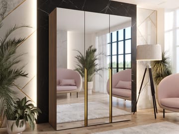 Milias Garderobe med spejl 150x202 cm - Brun/Guld - Opbevaring - Tøjopbevaring - Garderobeskabe