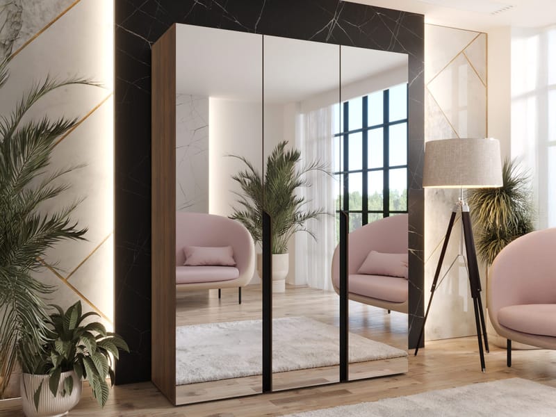 Milias Garderobe med spejl 150x202 cm - Brun/Sort - Opbevaring - Tøjopbevaring - Garderobeskabe