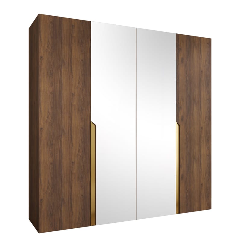 Milias Garderobe med spejl 200x202 cm, Brun/Guld