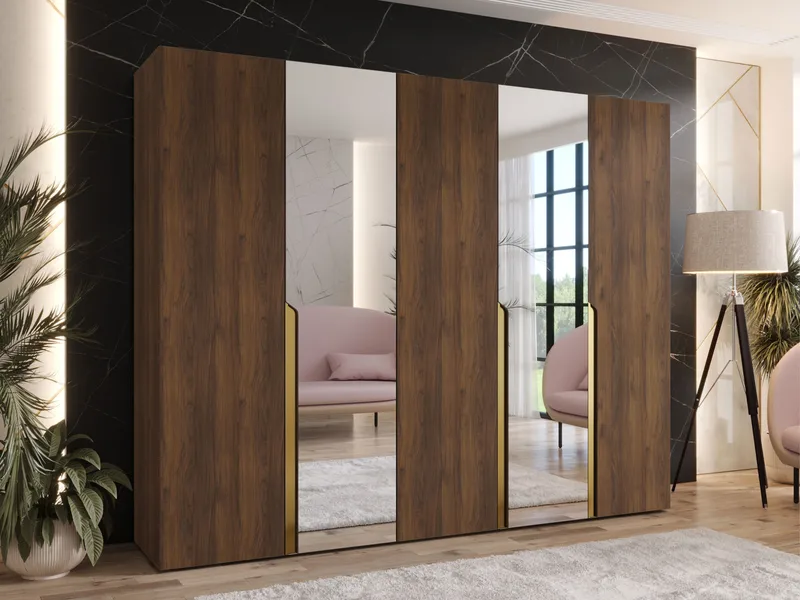 Milias Garderobe med spejl 250x202 cm - Brun/Guld - Opbevaring - Tøjopbevaring - Garderobeskabe