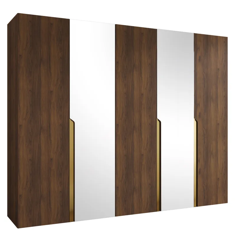 Milias Garderobe med spejl 250x202 cm, Brun/Guld