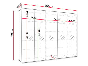 Milias Garderobe med spejl 250x202 cm - Brun/Sort - Opbevaring - Tøjopbevaring - Garderobeskabe