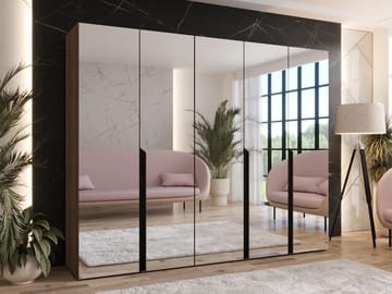 Milias Garderobe med spejl 250x202 cm - Brun/Sort - Opbevaring - Tøjopbevaring - Garderobeskabe