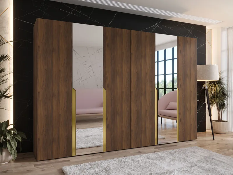 Milias Garderobe med spejl 300x202 cm - Brun/Guld - Opbevaring - Tøjopbevaring - Garderobeskabe