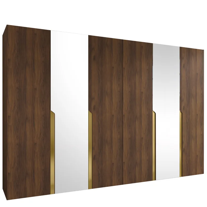 Milias Garderobe med spejl 300x202 cm, Brun/Guld