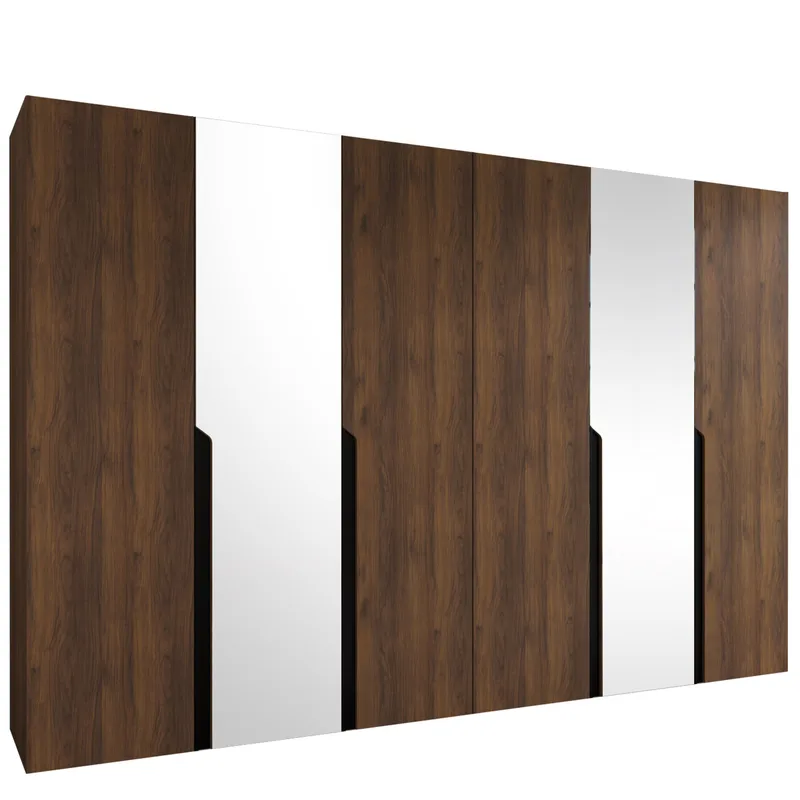 Milias Garderobe med spejl 300x202 cm, Brun/Sort