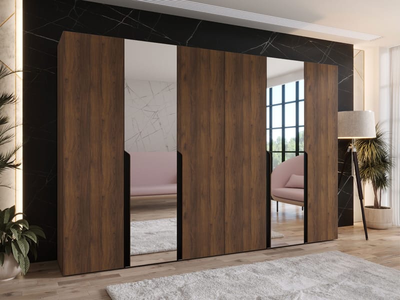 Milias Garderobe med spejl 300x202 cm - Brun/Sort - Opbevaring - Tøjopbevaring - Garderobeskabe