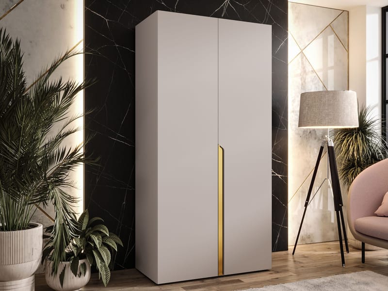 Milias Garderobeskab 100x202 cm - beige, guld - Opbevaring - Tøjopbevaring - Garderobeskabe - Garderobeskab & klædeskab
