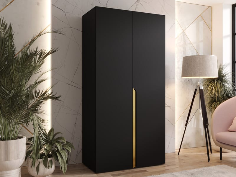 Milias Garderobeskab 100x202 cm - guld, sort - Opbevaring - Tøjopbevaring - Garderobeskabe - Garderobeskab & klædeskab