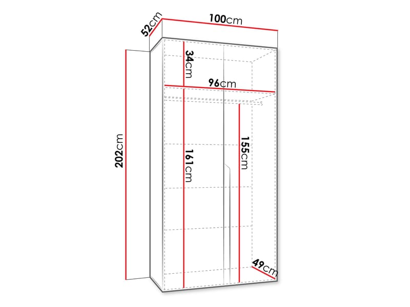 Milias Garderobeskab 100x202 cm - sort, hvid - Opbevaring - Tøjopbevaring - Garderobeskabe - Garderobeskab & klædeskab