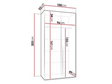 Milias Garderobeskab 100x202 cm - sort - Opbevaring - Tøjopbevaring - Garderobeskabe - Garderobeskab & klædeskab