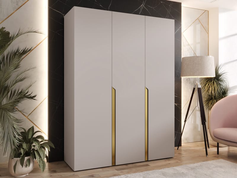 Milias Garderobeskab 150x202 cm - beige, guld - Opbevaring - Tøjopbevaring - Garderobeskabe - Garderobeskab & klædeskab