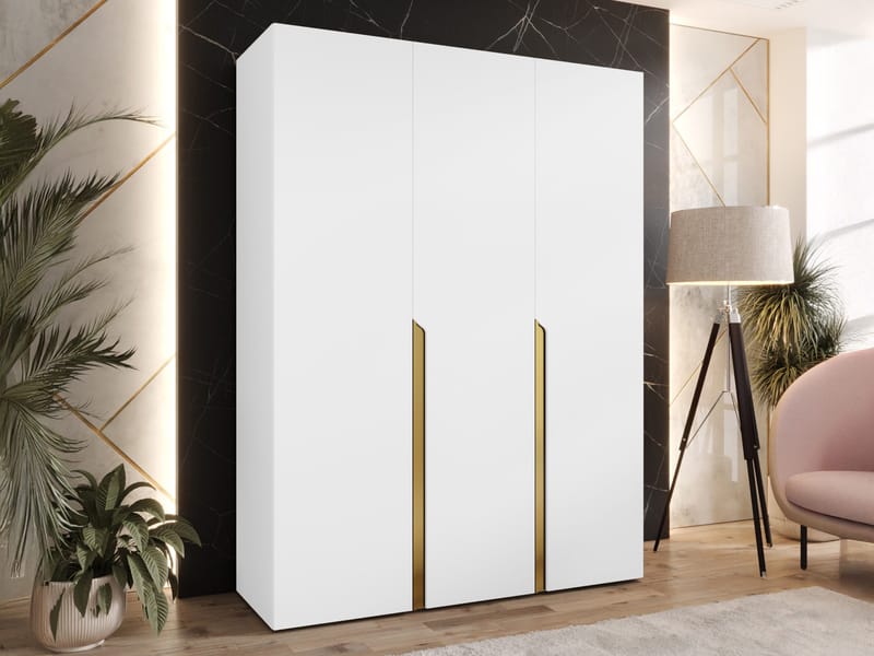 Milias Garderobeskab 150x202 cm - hvid, guld - Opbevaring - Tøjopbevaring - Garderobeskabe - Garderobeskab & klædeskab