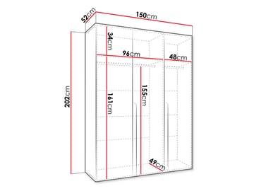 Milias Garderobeskab 150x202 cm - sort, guld - Opbevaring - Tøjopbevaring - Garderobeskabe - Garderobeskab & klædeskab
