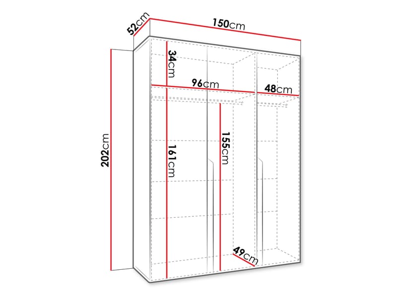 Milias Garderobeskab 150x202 cm - sort, guld - Opbevaring - Tøjopbevaring - Garderobeskabe - Garderobeskab & klædeskab