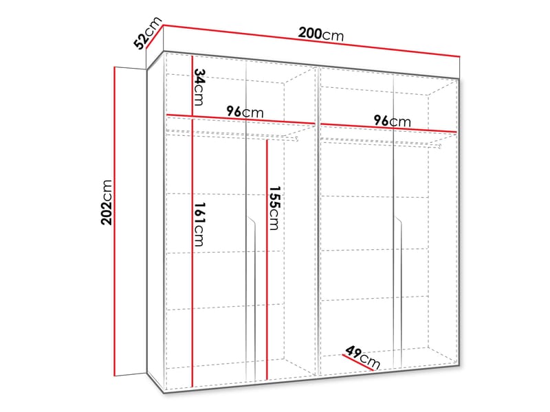 Milias Garderobeskab 200x202 cm - guld, hvid - Opbevaring - Tøjopbevaring - Garderobeskabe - Garderobeskab & klædeskab