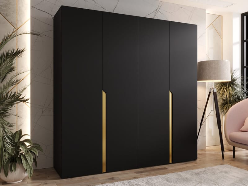 Milias Garderobeskab 200x202 cm - guld/sort - Opbevaring - Tøjopbevaring - Garderobeskabe - Garderobeskab & klædeskab
