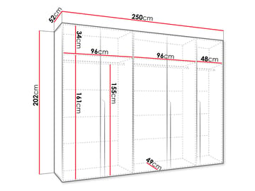 Milias Garderobeskab 250x202 cm - hvid, guld - Opbevaring - Tøjopbevaring - Garderobeskabe - Garderobeskab & klædeskab
