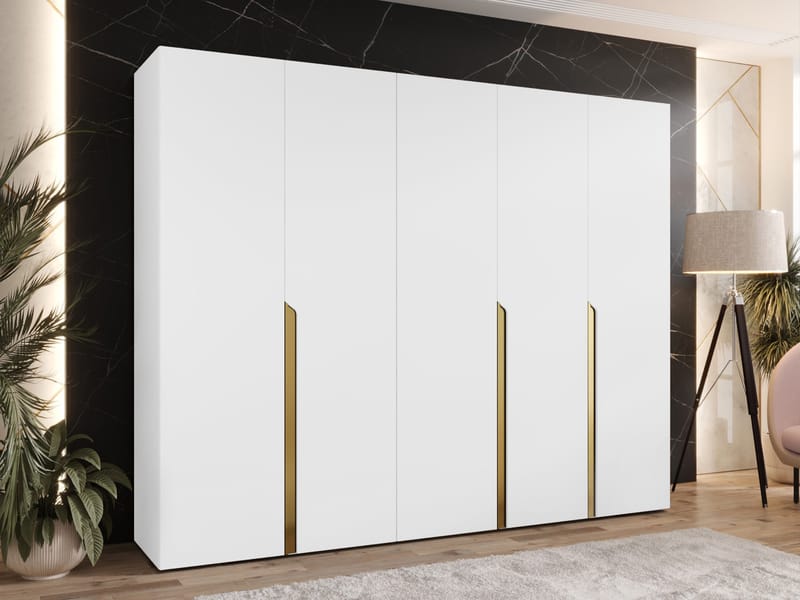 Milias Garderobeskab 250x202 cm - hvid/guld - Opbevaring - Tøjopbevaring - Garderobeskabe - Garderobeskab & klædeskab