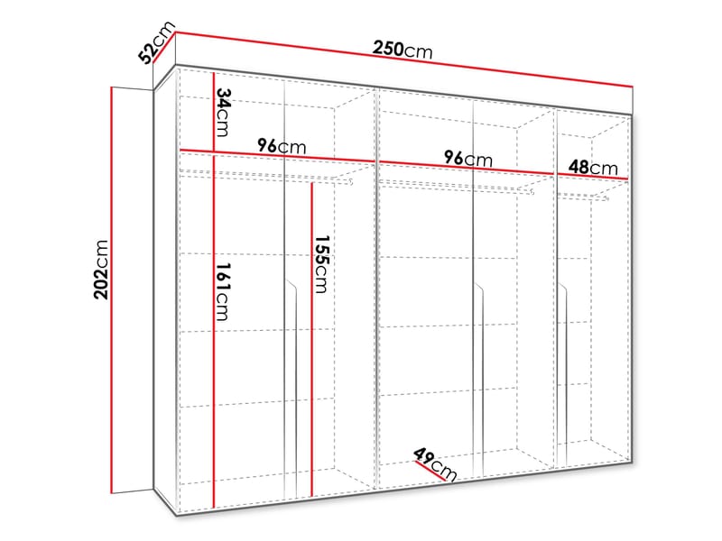 Milias Garderobeskab 250x202 cm - sort, guld - Opbevaring - Tøjopbevaring - Garderobeskabe - Garderobeskab & klædeskab