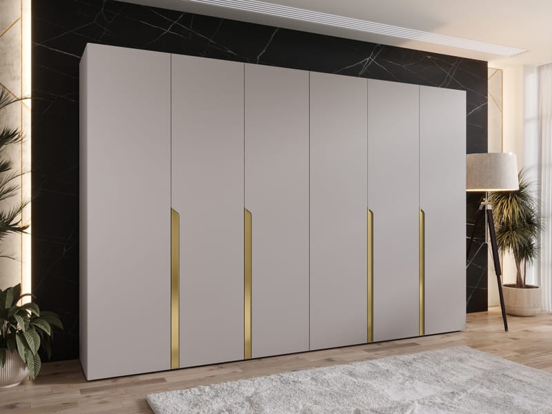 Milias Garderobeskab 300x202 cm - beige, guld - Opbevaring - Tøjopbevaring - Garderobeskabe - Garderobeskab & klædeskab