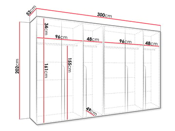 Milias Garderobeskab 300x202 cm - hvid, sort - Opbevaring - Tøjopbevaring - Garderobeskabe - Garderobeskab & klædeskab