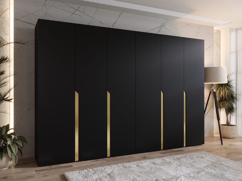 Milias Garderobeskab 300x202 cm - sort, guld - Opbevaring - Tøjopbevaring - Garderobeskabe - Garderobeskab & klædeskab