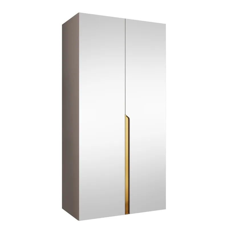 Milias Garderobeskab med spejl 100x202 cm - beige / guld - Opbevaring - Tøjopbevaring - Garderobeskabe