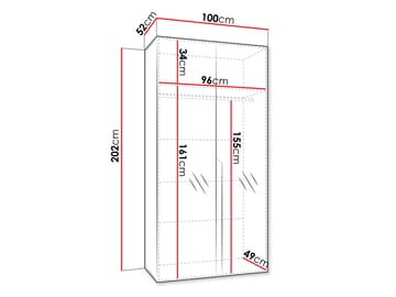 Milias Garderobeskab med spejl 100x202 cm - beige / sort - Opbevaring - Tøjopbevaring - Garderobeskabe