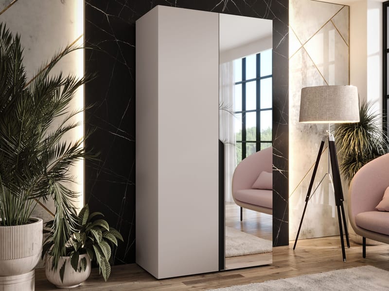 Milias Garderobeskab med spejl 100x202 cm - beige - Opbevaring - Tøjopbevaring - Garderobeskabe