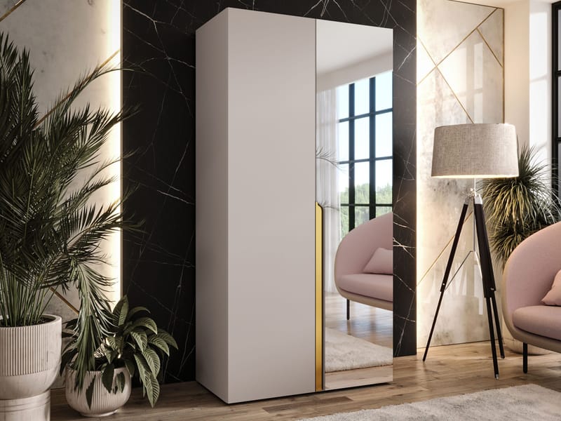 Milias Garderobeskab med spejl 100x202 cm - Guld, Beige - Opbevaring - Tøjopbevaring - Garderobeskabe