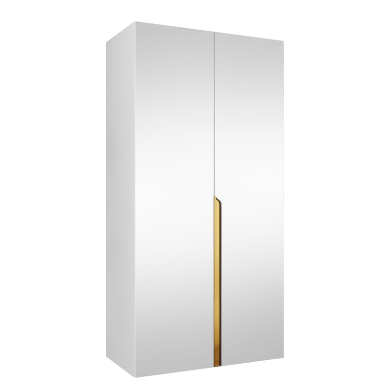 Milias Garderobeskab med spejl 100x202 cm - hvid / guld - Opbevaring - Tøjopbevaring - Garderobeskabe