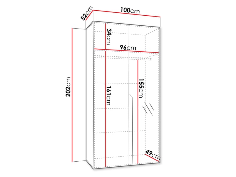 Milias Garderobeskab med spejl 100x202 cm - hvid - Opbevaring - Tøjopbevaring - Garderobeskabe