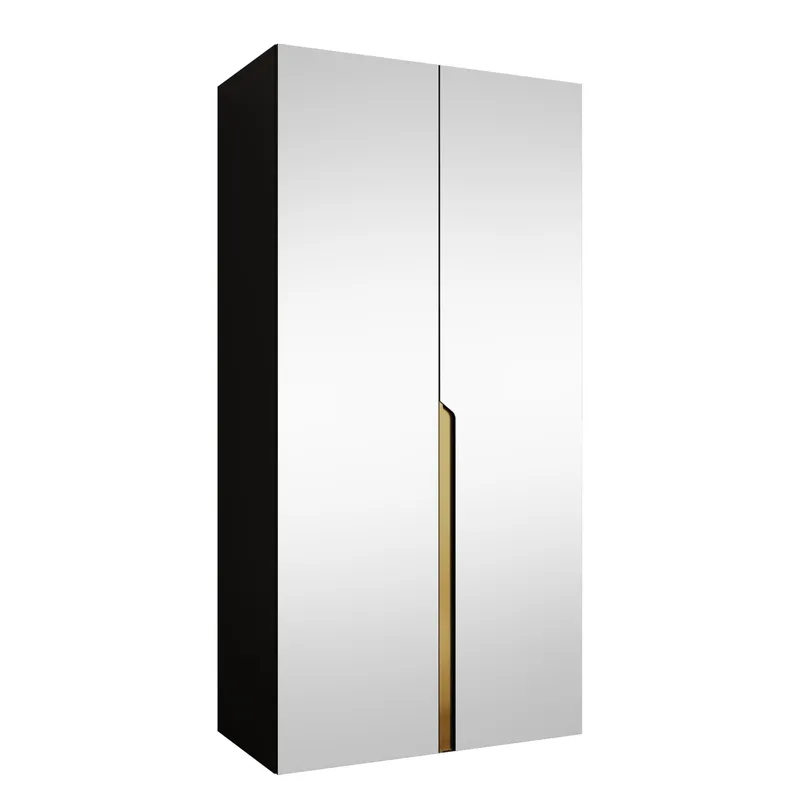 Milias Garderobeskab med spejl 100x202 cm, sort / guld
