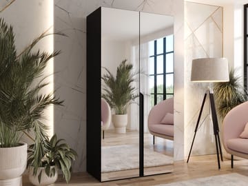 Milias Garderobeskab med spejl 100x202 cm - sort - Opbevaring - Tøjopbevaring - Garderobeskabe