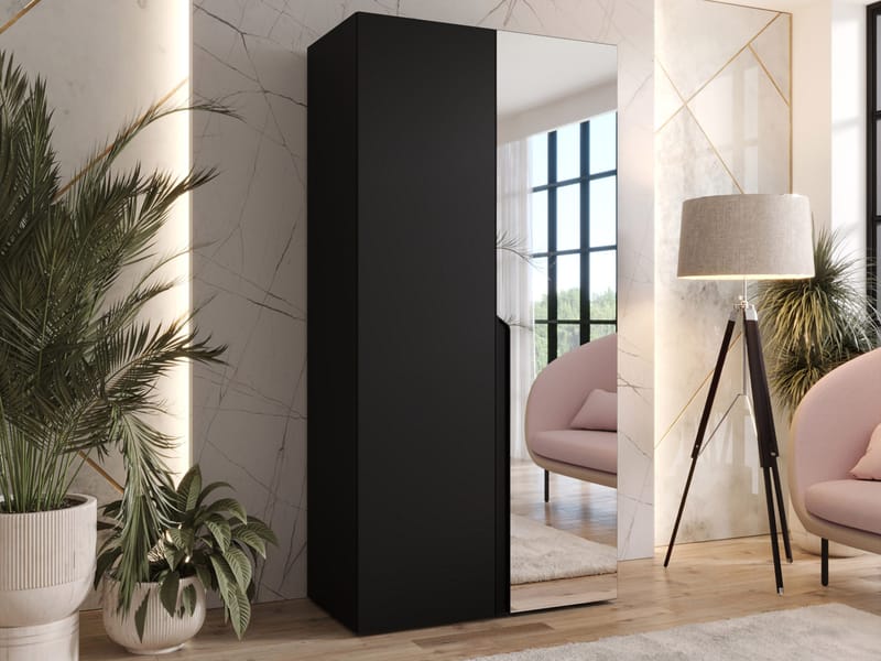 Milias Garderobeskab med spejl 100x202 cm - sort - Opbevaring - Tøjopbevaring - Garderobeskabe
