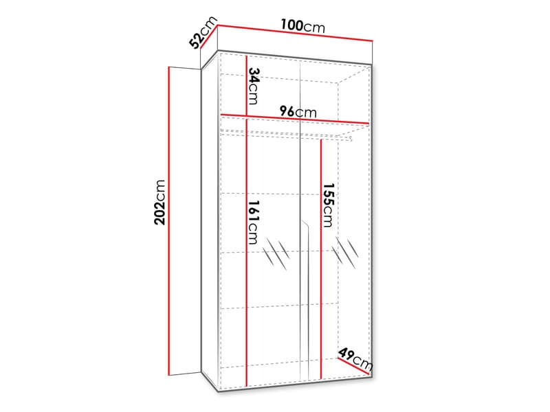 Milias Garderobeskab med spejl 100x202 cm - sort - Opbevaring - Tøjopbevaring - Garderobeskabe