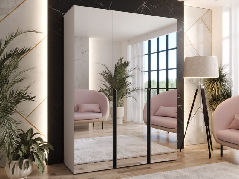 Milias Garderobeskab med spejl 150x202 cm - beige / sort - Opbevaring - Tøjopbevaring - Garderobeskabe