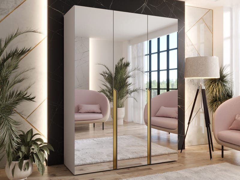 Milias Garderobeskab med spejl 150x202 cm - beige - Opbevaring - Tøjopbevaring - Garderobeskabe