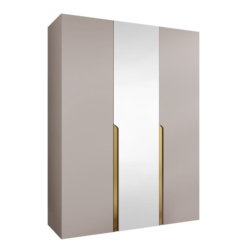 Milias Garderobeskab med spejl 150x202 cm, Guld, Beige