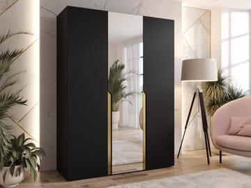 Milias Garderobeskab med spejl 150x202 cm - Guld, Sort - Opbevaring - Tøjopbevaring - Garderobeskabe