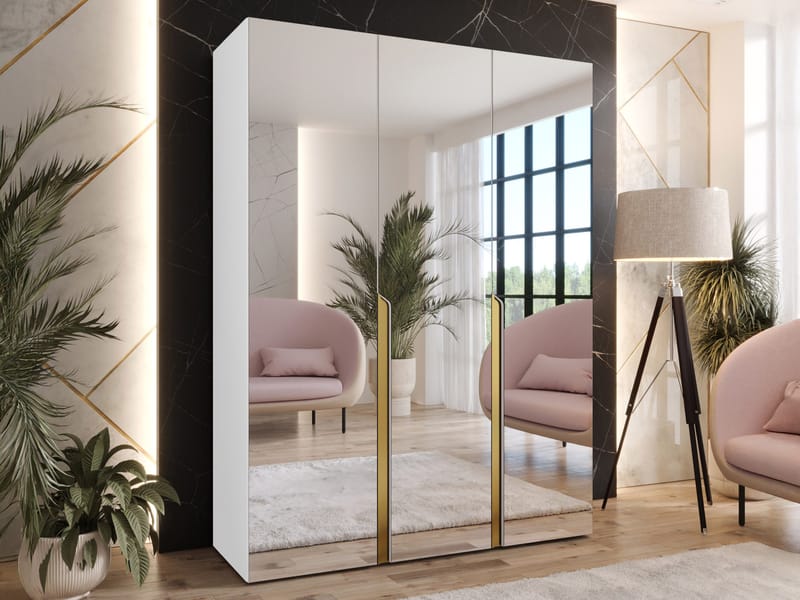 Milias Garderobeskab med spejl 150x202 cm - hvid - Opbevaring - Tøjopbevaring - Garderobeskabe