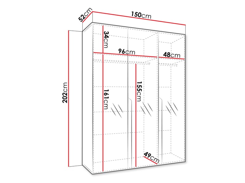 Milias Garderobeskab med spejl 150x202 cm - hvid - Opbevaring - Tøjopbevaring - Garderobeskabe