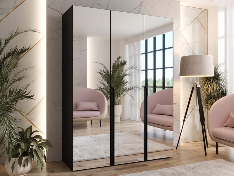 Milias Garderobeskab med spejl 150x202 cm - sort - Opbevaring - Tøjopbevaring - Garderobeskabe