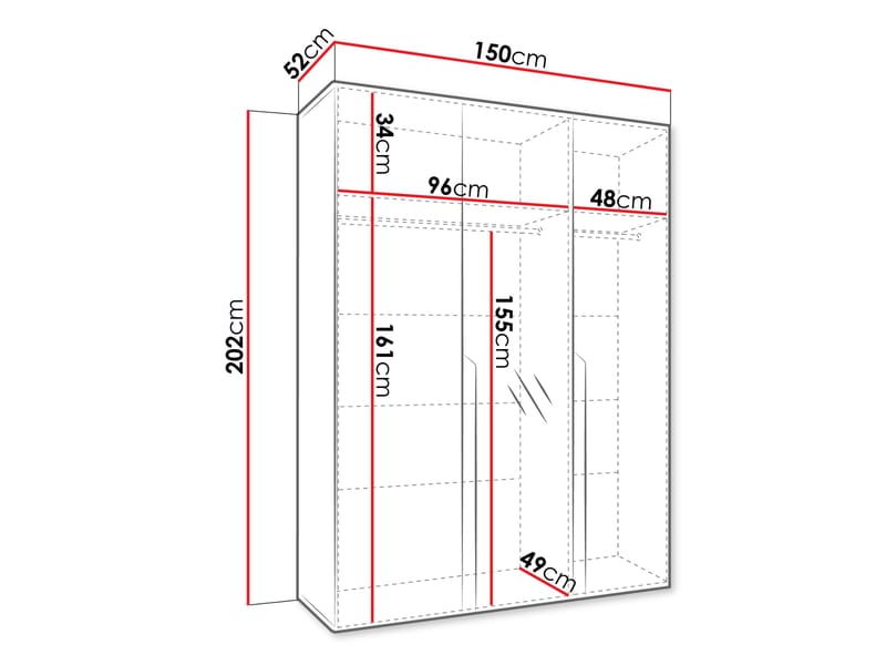 Milias Garderobeskab med spejl 150x202 cm - sort - Opbevaring - Tøjopbevaring - Garderobeskabe