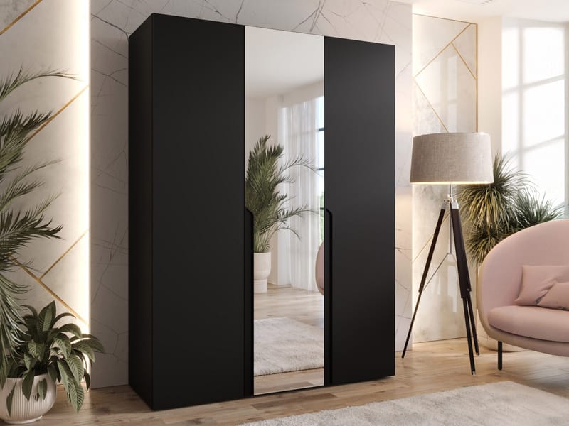 Milias Garderobeskab med spejl 150x202 cm - sort - Opbevaring - Tøjopbevaring - Garderobeskabe
